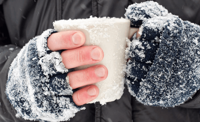 winter hands frost