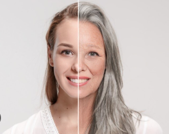 Image showing lady now and how she will look in years to come.